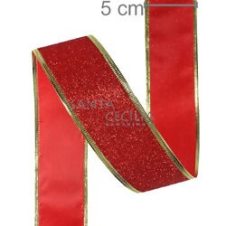 Fita Aramada Decorativa de Natal 5cm x 2,7m - NTS20102 Glitter Vermelho