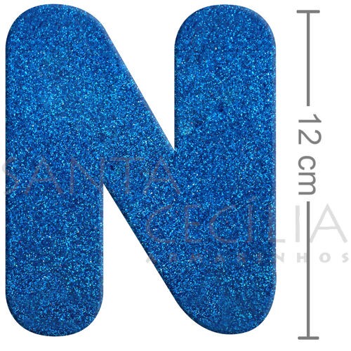 Letra em EVA Azul Royal com Glitter - N