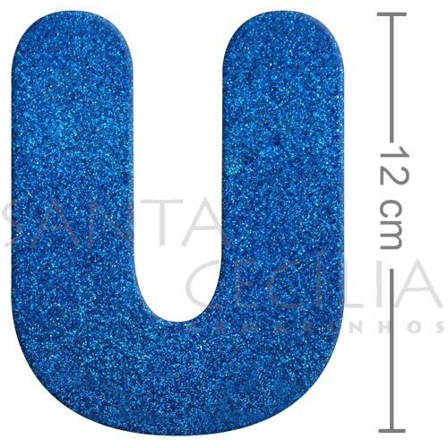 Letra em EVA Azul Royal com Glitter - U