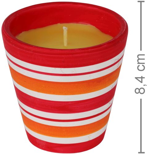 Vela Aromática em Vaso de Cerâmica WS2-002H - Listrada Vermelho, Laranja e Branco