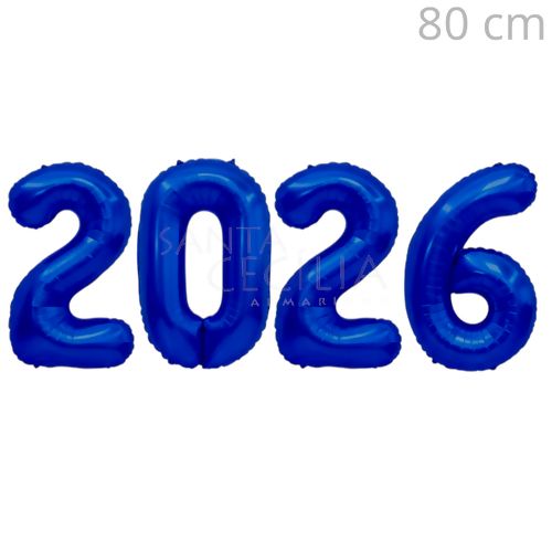 Balão de Número Metalizado kit 2026 - 80 cm Azul