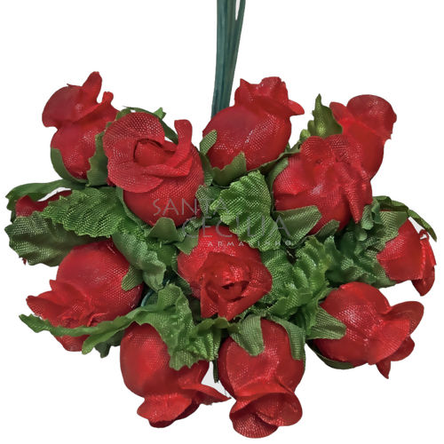 Mini Botão de Rosa com 100 unid. Vermelho / Verde