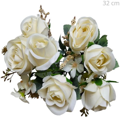 Galho com Rosas Artificiais 7 Ramos Ref. HC2661 Creme