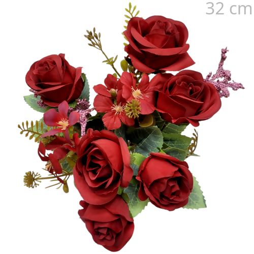 Galho com Rosas Artificiais 7 Ramos Ref. HC2661 Vermelho