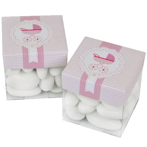 Caixinha de Acetato c/ Tampa de Papel 5x5cm - 10 unid - Bebê poá Rosa