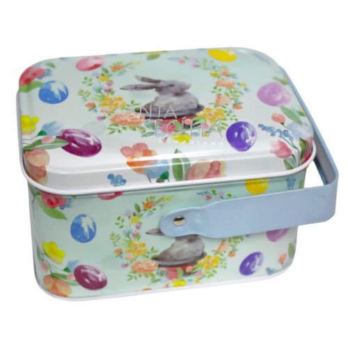 Caixa Metálica Quadrada de Páscoa com Alça Ref.03653 Coelho na Cartola