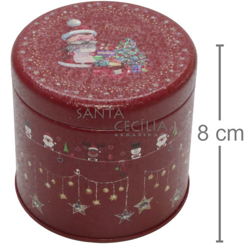 Caixa de Natal Metal Cilíndrica Ref. 03776 Vermelha com Estrelas