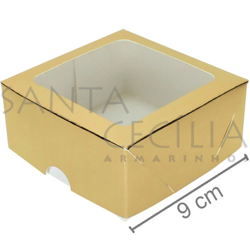 Caixa para Bem Casado 10 unid - S11 c/ Visor - 9 x 9 x 4 cm - Ouro