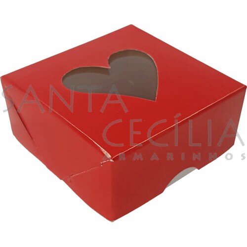 Caixa para Bem Casado c/ Visor Coração - 7x7x3 cm - 10 unid - Vermelha