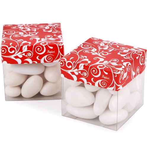 Caixinha de Acetato c/ Tampa de Papel 5x5cm - 10 unid - Arabesco Vermelho e Branco