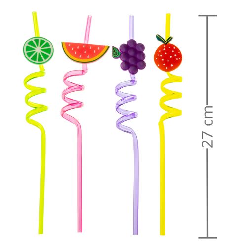 Canudo para Drinks Espiral Rígido 4unid. - Frutas REF. HA444