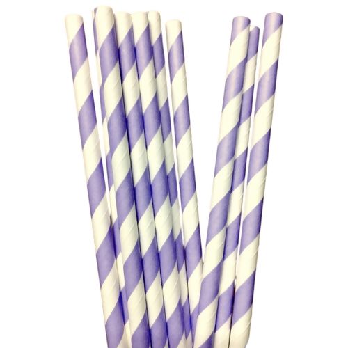 Canudo de Papel Listrado Lilás - 12 un.