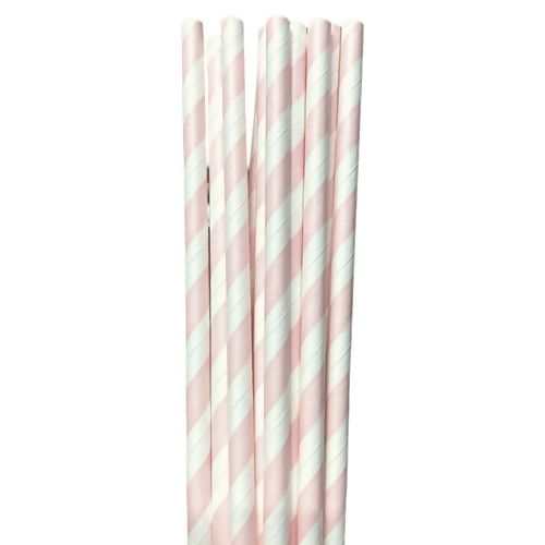 Canudo de Papel Listrado Rosa Bebê - 12 un.