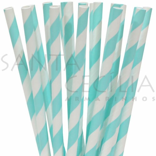 Canudo de Papel Listrado Azul Claro - 12 un.