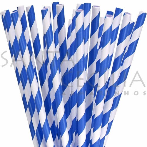 Canudo de Papel Listrado Azul Royal - pacote com 25 un.