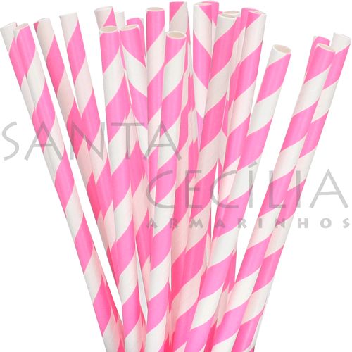 Canudo de Papel Listrado Pink - pacote com 25 un.