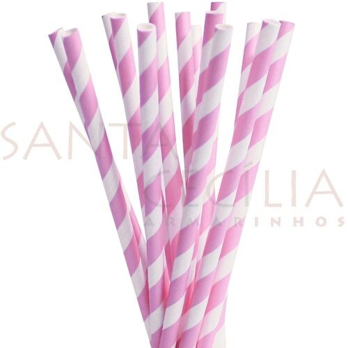 Canudo de Papel Listrado Rosa - 12 un.