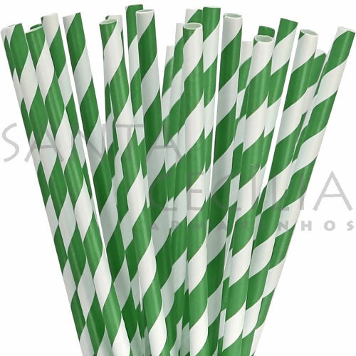 Canudo de Papel Listrado Verde Bandeira - pacote com 25 un.