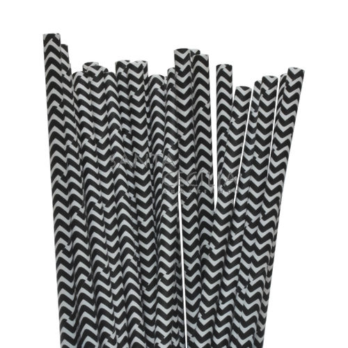 Canudo de Papel Zig Zag Preto - pacote com 25 un.