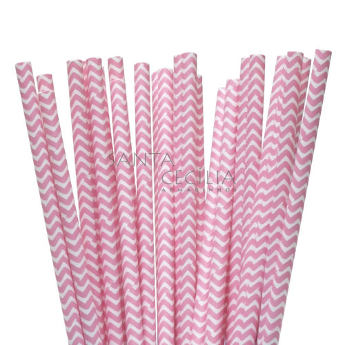 Canudo de Papel Zig Zag Rosa - pacote com 25 un.