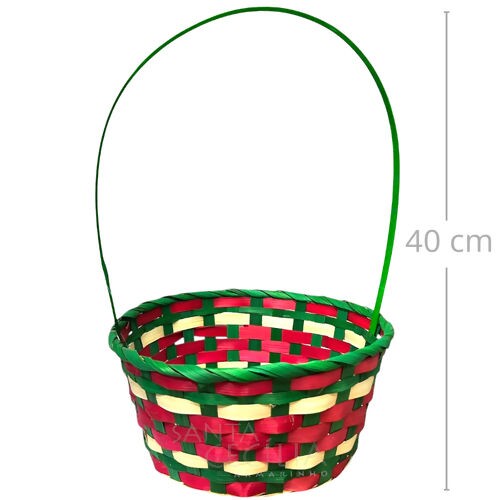 Cesta de Bambu Redonda Vermelha e Verde - Ref. NTW30036