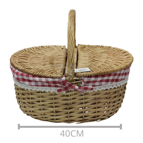 Cesta de Vime Piquenique Com tampa Babado Ref. DH078