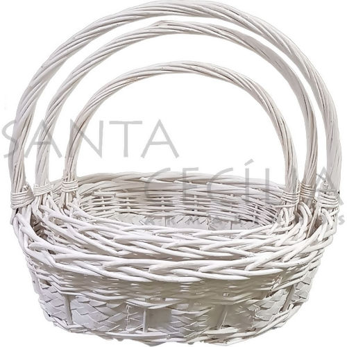 Cesta de Rattan Oval Branca Ref. W6-5 - kit com 3 unidades