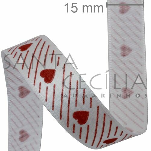 Fita de Cetim Coração 1,5cm x 10m. Ref. ECF 003R