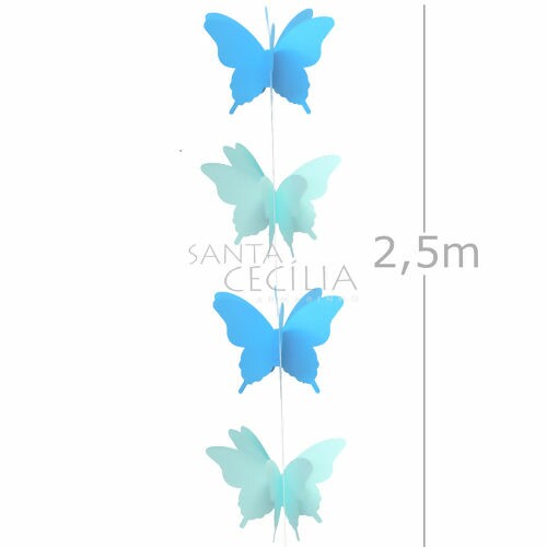 Cortina Borboleta em Papel 3D - Ref. B3 Azul