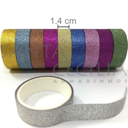 Fita Adesiva Glitter  1,4cm X 3m - 10 unid.