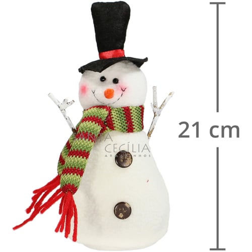 Enfeite de Natal Boneco de Neve 21cm - Mãos de Graveto