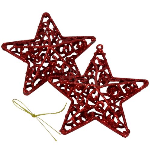 Enfeite Estrela com Glitter vermelho 2 Unid. Ref. HR24-338