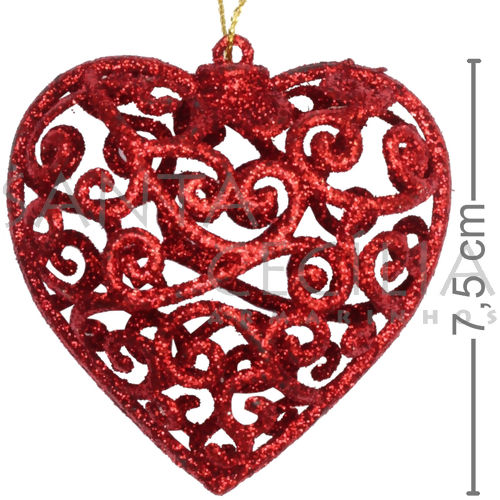 Enfeite de Natal - Coração Vermelho com Glitter NTA15081 - 4 unid. 