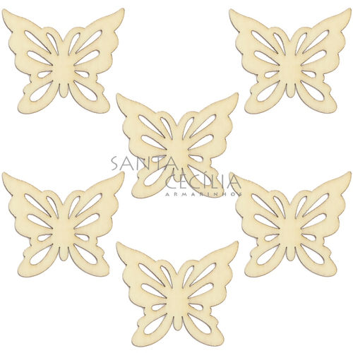 Enfeite em MDF 6 unid - Borboleta Natural Ref. 1074-5