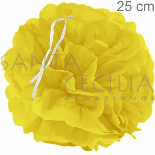 Flor Pompom de Papel de Seda Amarela 25 cm - 6262-1
