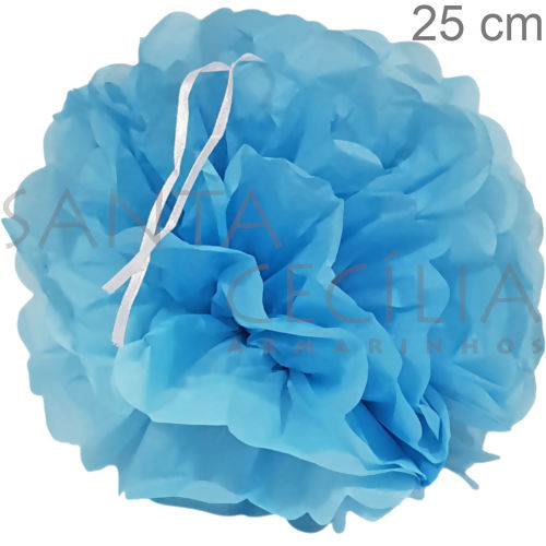Flor Pompom de Papel de Seda Azul Claro 25 cm - 6262-1
