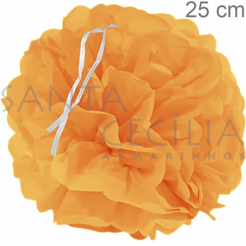 Flor Pompom de Papel de Seda Laranja Claro 25 cm - 6262-1