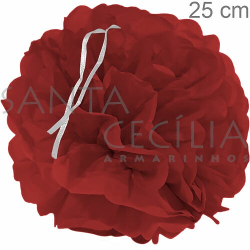 Flor Pompom de Papel de Seda Vermelho 25 cm - 6262-1