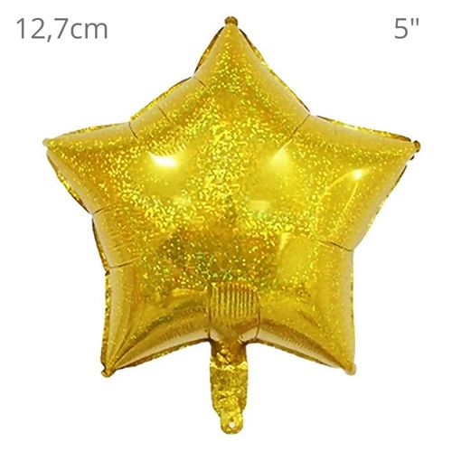 Balão Holográfico Estrela - Dourado 12.7cm 6 unid. - REF. Q00625