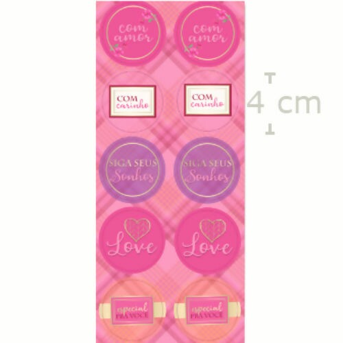 Etiquetas Adesivas - 30 unid. - Ref. Pink Plaid