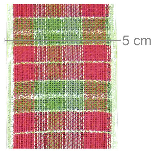 Fita Aramada de Natal 5cm x 3m YJ6097 - Xadrez Verde e Verm.