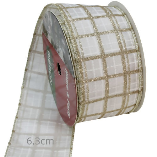Fita Decorativa 6,3 cm x 9m Xadrez Creme Ref. 25-6134-4
