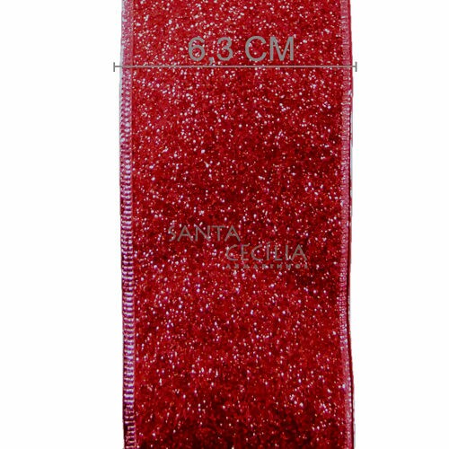Fita Aramada de Natal 6,3cm x 3m - YJ6090 Vermelha C/ Glitter.