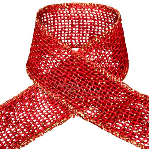 Fita de Juta Natural Metalizada Ouro Vermelha 50mm x 9,5m - Cód. 325