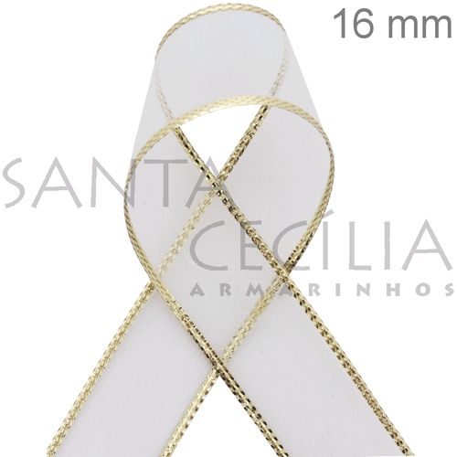 Fita Voal com Dourado 9181/16 Branco 02 - 10m