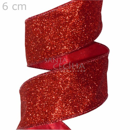 Fita Aramada de Natal 6cm x 9m  Glitter Vermelho - Ref. 1712905-R