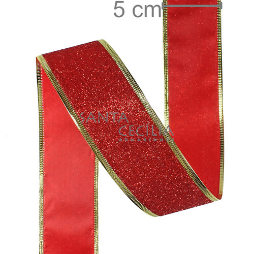 Fita Aramada Decorativa de Natal 5cm x 2,7m - NTS20102 Glitter Vermelho