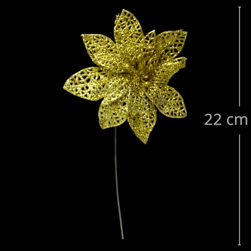Poinsétia Decorativa com Glitter Dourado Ref. 4317