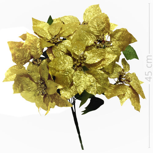 Poinsétia com Glitter Dourado 7 Galhos Ref. 25F-3808