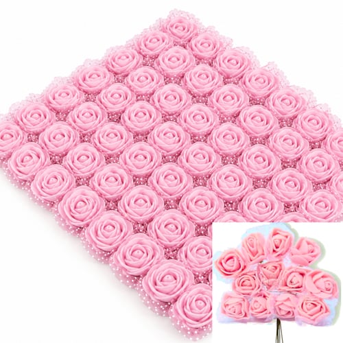Flor em EVA com Tule 144 unidades Ref. 1505 - Rosa Bebê